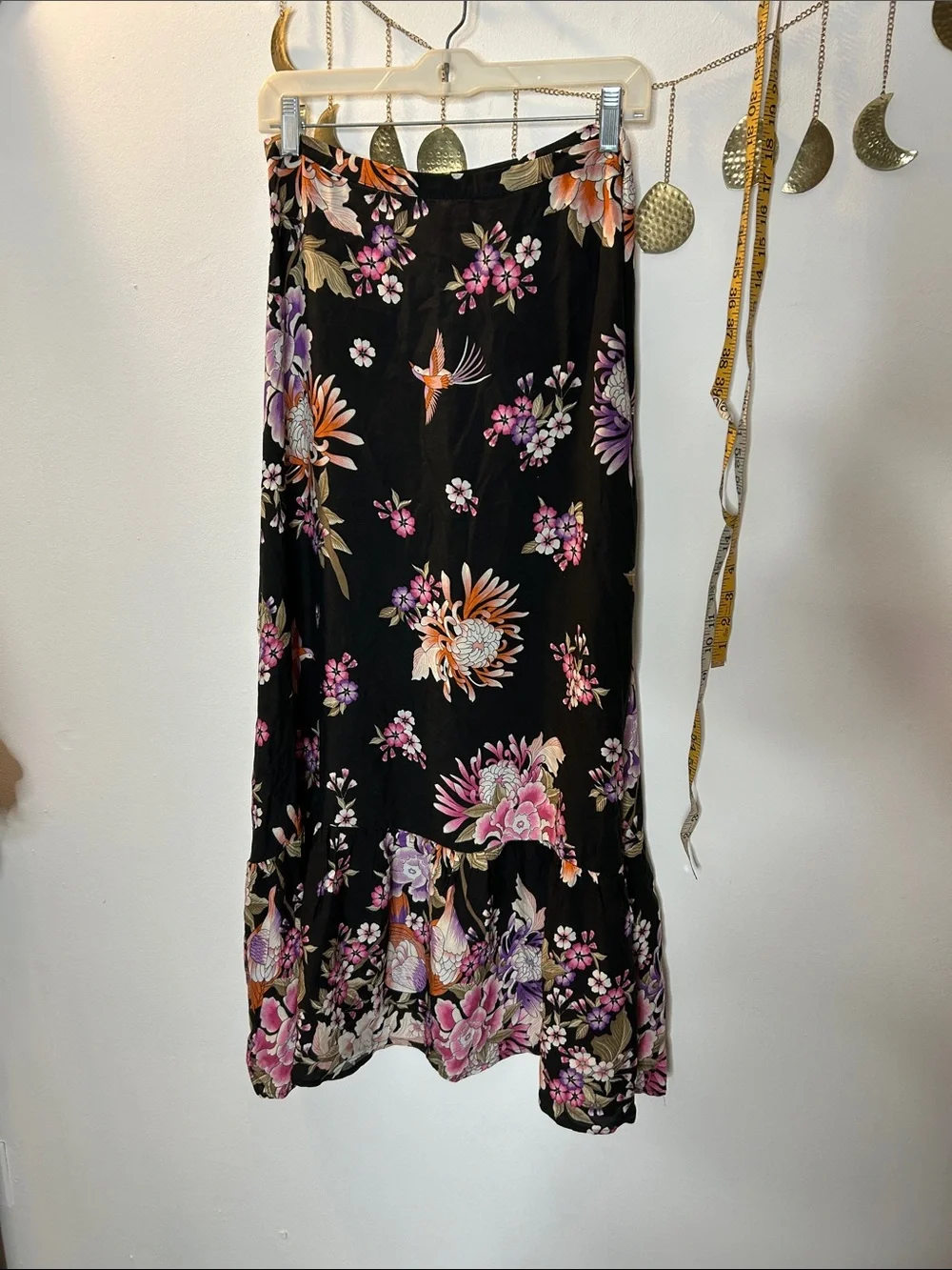 Black Floral Midi Skirt with Pink & Purple Blooms - Picture 2 of 8